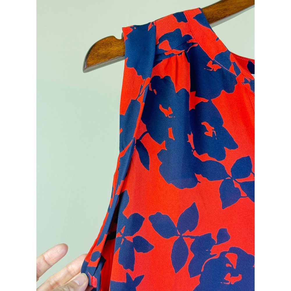Loft Women Tunic Blouse XS NEW Red Blue Sheer Relax Fit Sleeveless Spring Summer - Picture 8 of 11